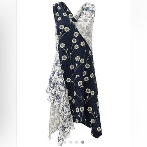 NWT Derek Lam 10 Crosby navy silk porcelain floral patchwork handkerchief dress